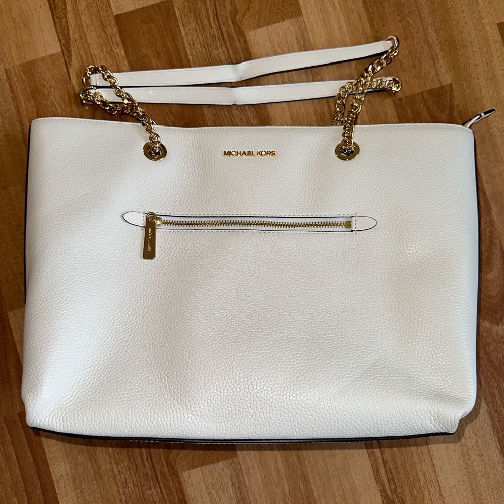 Michael Kors Leather Tote White with Zipper